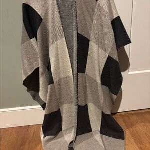 Lululemon Wool Plaid Poncho with Black and Gray Tones